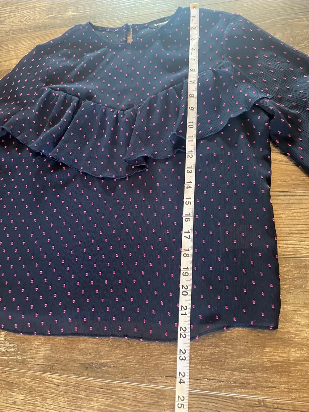 Express Navy Blouse with Pink Dots Size Small - Picture 8 of 10